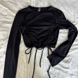Chic Black Ruched Long Sleeve Blouse